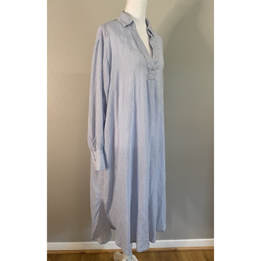 H&M Oversized Soft Striped Lyocell Kaftan Shirt Dress Coastal Lagenlook Blue S